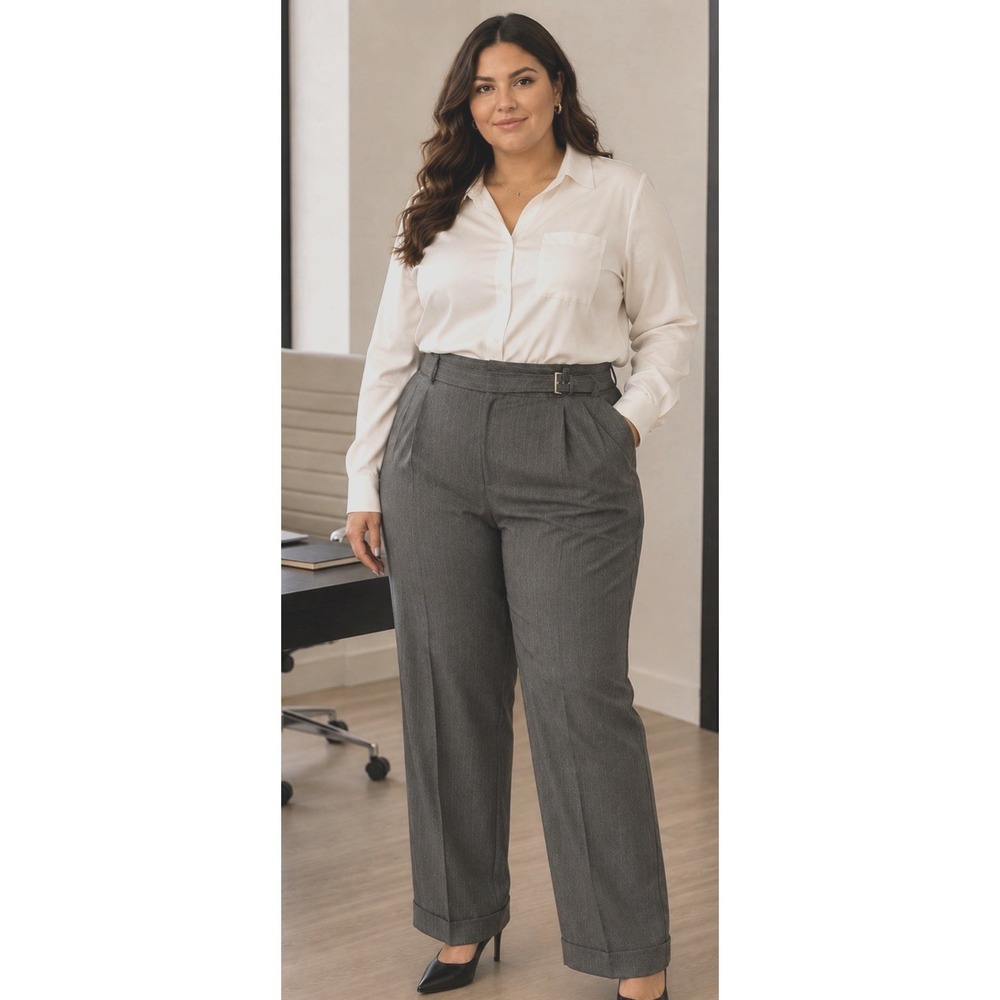 Womens Pinstripe Wide Leg Classic Minimalist Pants Size 22W Work Career Trousers